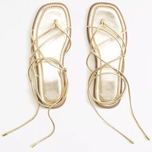 Abercrombie & Fitch Gold Strappy Lace-Up Women’s Sandals